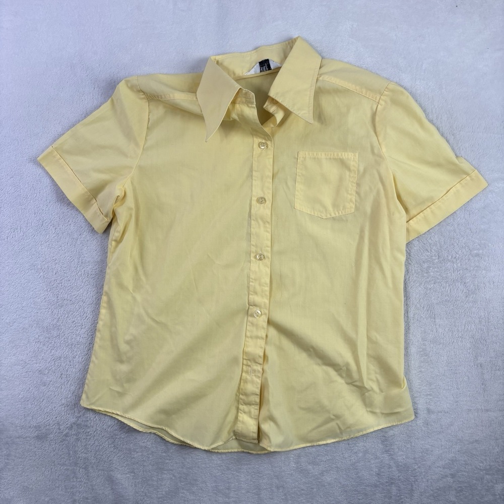 VTG Aansworth of California Yellow Short Sleeve Button Up Collared Shirt Women L